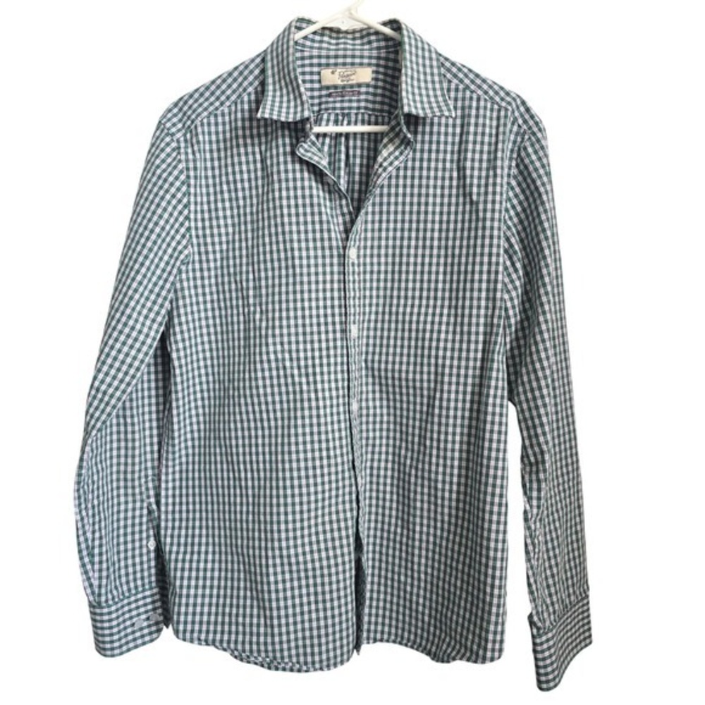 Original Penguin Mens Heritage Slim Fit Green Gingham Cotton Shirt 16 34/35